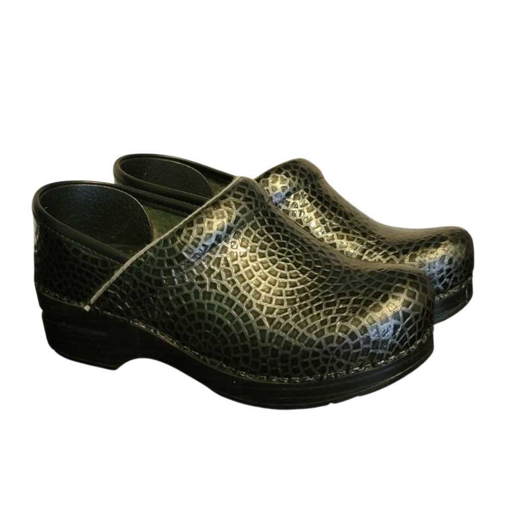 DANSKO Mosaic‎ Pattern Silver Black Slip On Clog 36, US 6-6.5